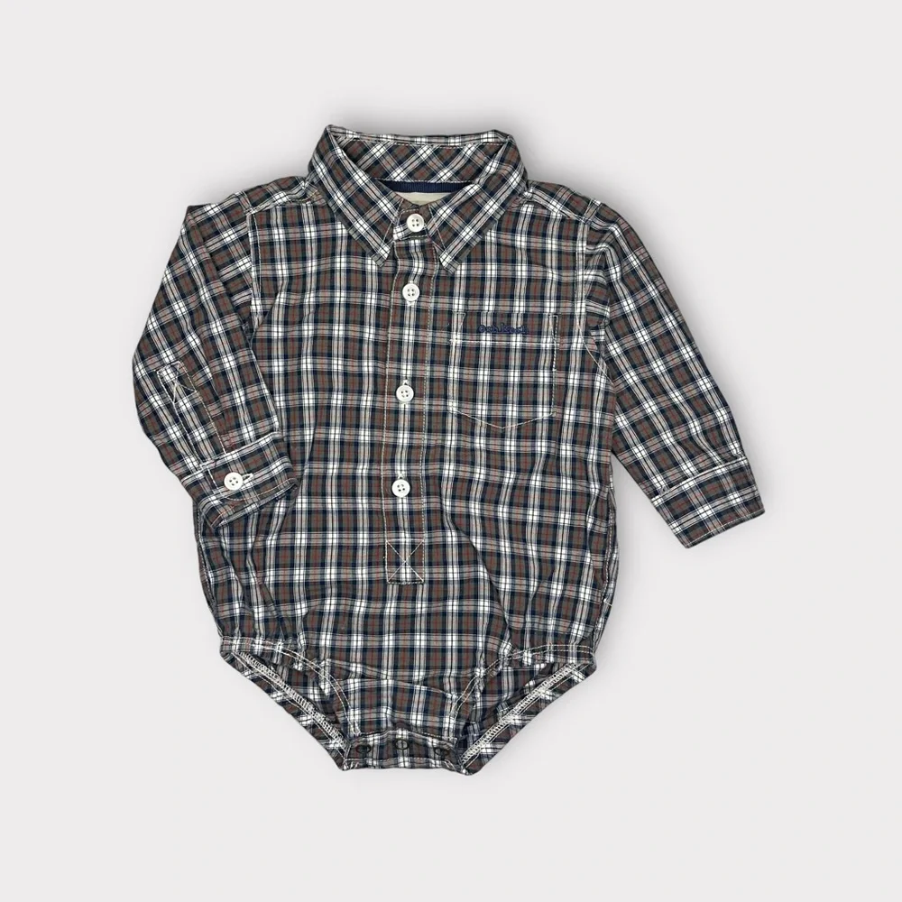 Oshkosh Holiday Plaid Button Up Onesie